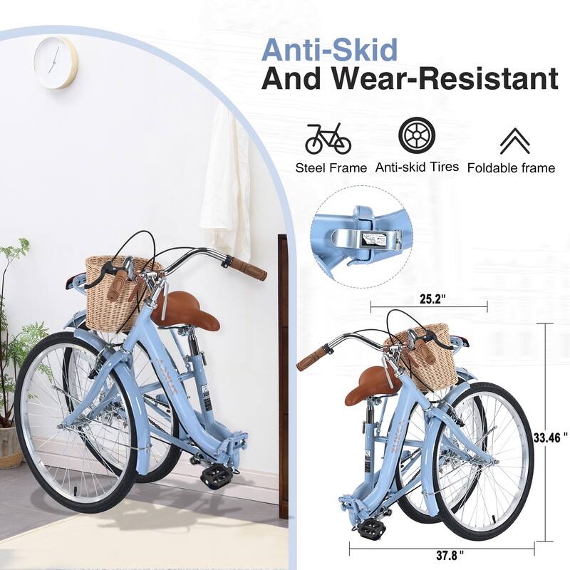 26 Inch Single Speed Folding Lady Bike,Durable Steel Frame,Compact Design For Easy Storage And Commuting