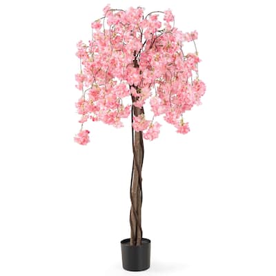 Costway 1/2 PCS 5.5 FT Tall Artificial Cherry Blossom Tree with Pink - See Details
