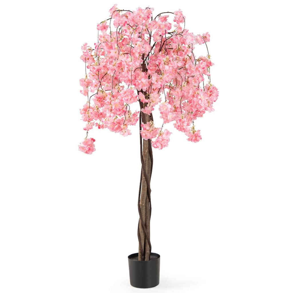 Costway 1/2 PCS 5.5 FT Tall Artificial Cherry Blossom Tree with Pink - See Details