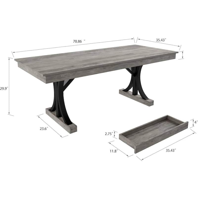 71-Inch Kitchen Dining Table with Two Drawers for Kitchen, Dinner 6-8