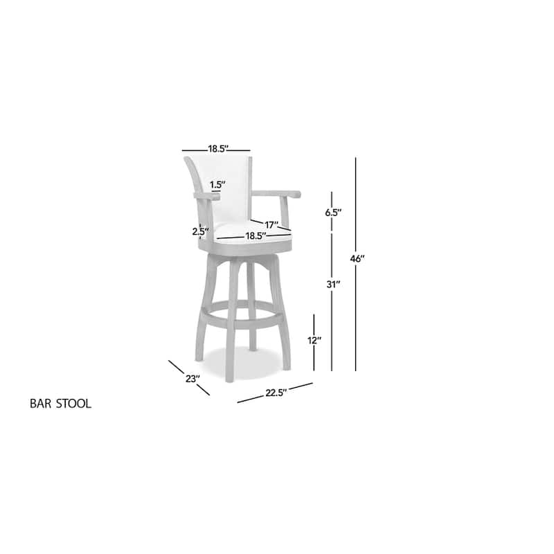 Williams Swivel Upholstered Bar Stool - Counter or Bar Height - 27 or 31 Inch - Solid Oak Wood Frame - Minimal Assembly