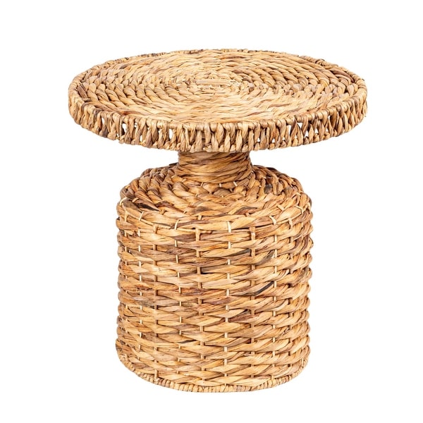 正規品 PERFORMAX Water Hyacinth Table Hand-Woven Water Hyacinth Side Table, Round, Boho, Light Tone - On
