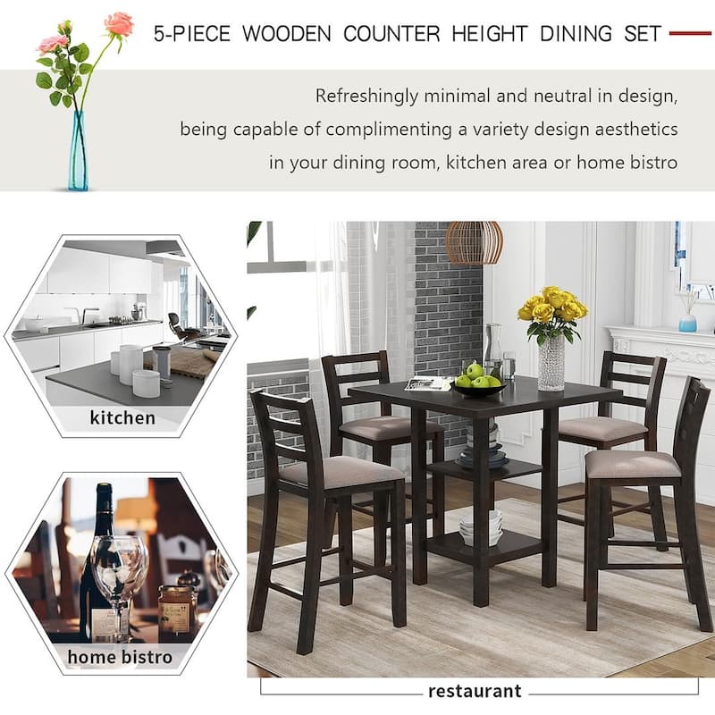 5 Piece Counter Height Square Dining Table Set with 4 Chairs Bed Bath