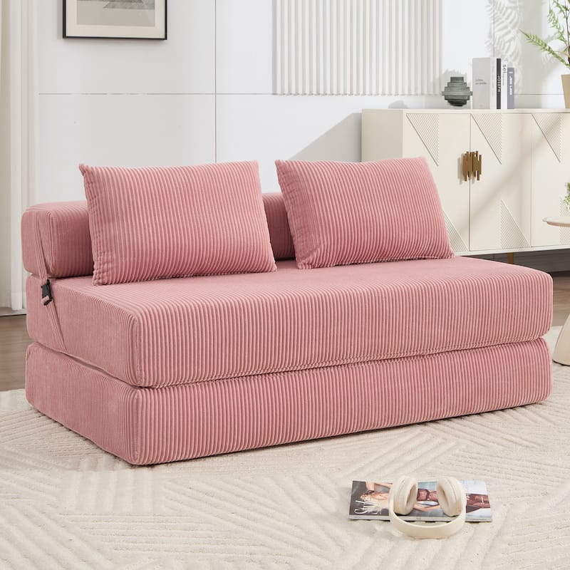 Rossetta Contemporary Square Space-Adaptive Foldable Design Corduroy Lasting Comfort Sofa, Easy to Assembly and Store - Pink