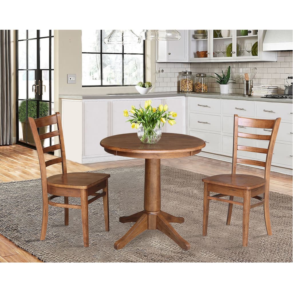 30" Round Top Pedestal Table with 2 Emily Chairs - 3 Piece Set