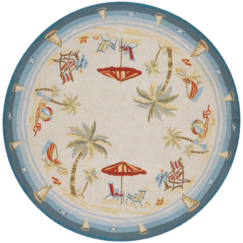 Picadilly Seaside Heights Ocean Blue Indoor/ Outdoor Area Rug - 7'10" Round