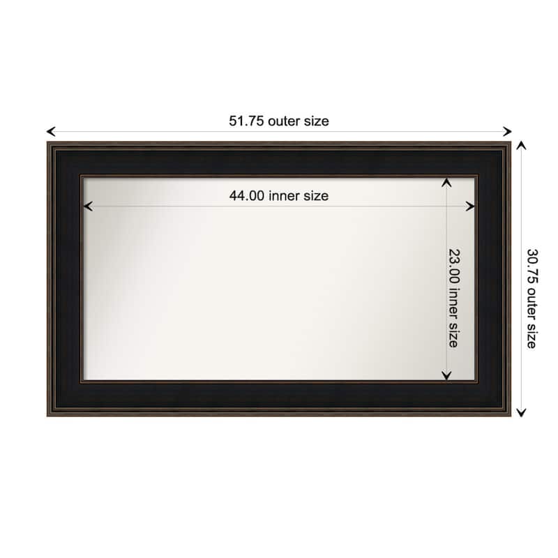 Mezzanine Espresso Framed Non-Beveled Custom Wall Mirror, Bathroom Vanity Mirror - Outer Size: 51.75 x 30.75