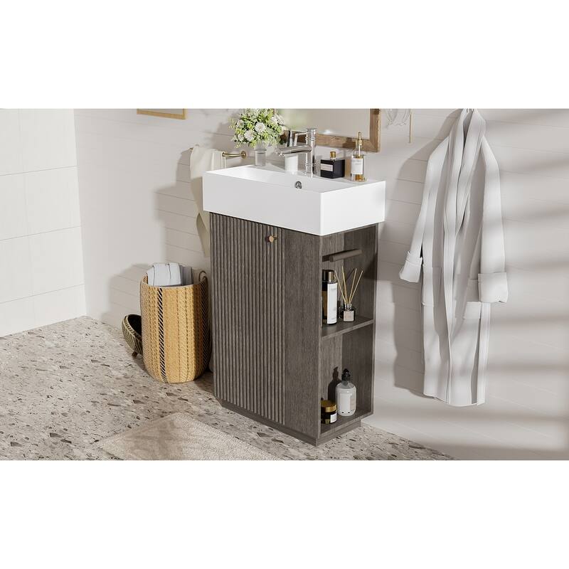 GDFStudio - Malisa Rustic 21.6" Freestanding Wood Grain Cabinet Bathroom Vanity with Ceramic Sink, Door & Storage