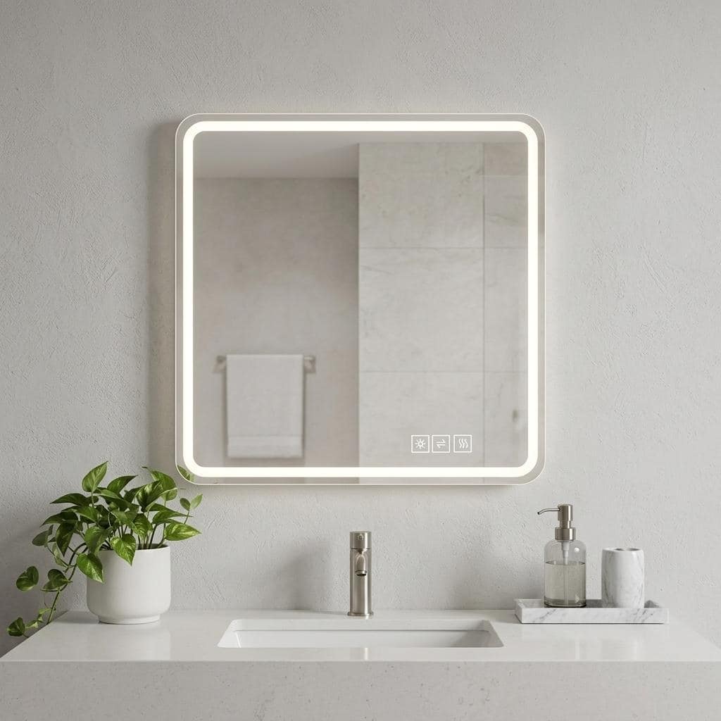 HomeRoots 36" Square Lighted Frameless Anti Fog Bathroom Vanity Mirror - 36.00 in. x 36.00 in. x 0.98 in.