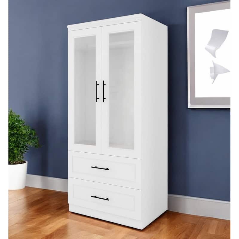 HomeRoots 71" White And Clear Two Door Two Drawer Combo Dresser - Clear/White - 2-drawer