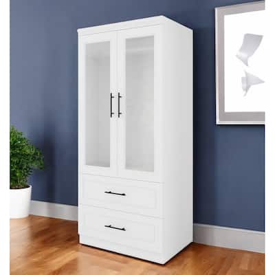 HomeRoots 71" White And Clear Two Door Two Drawer Combo Dresser