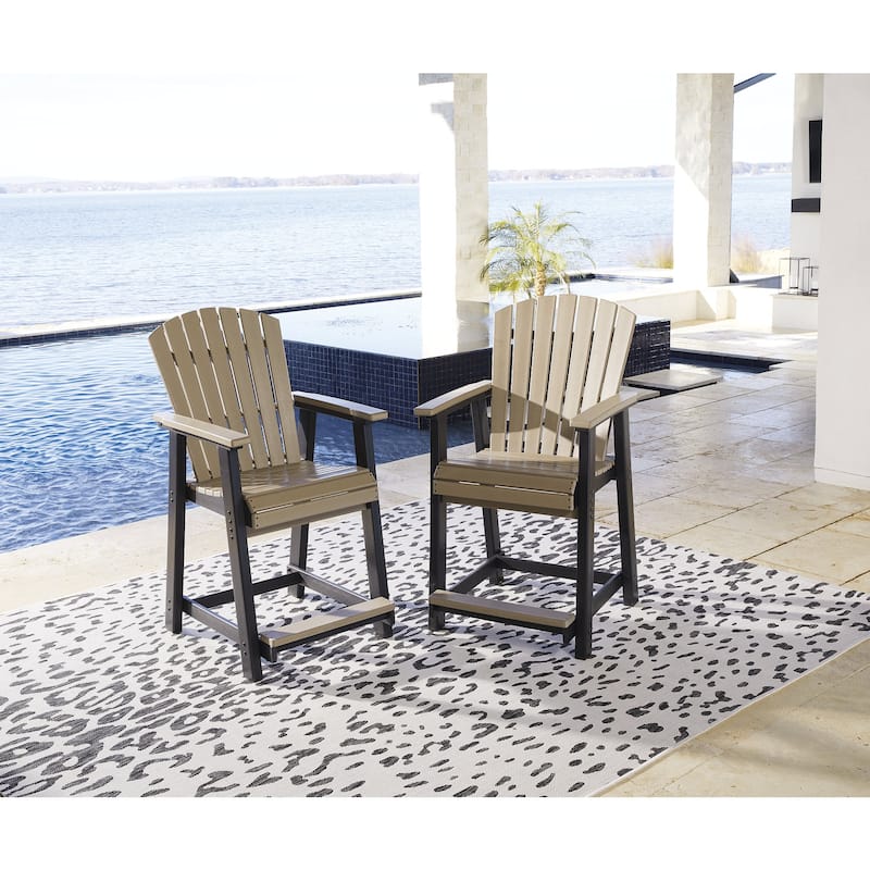 Signature Design by Ashley Eisely Outdoor Counter Height Bar Stool (Set of 2) - Black/Driftwood