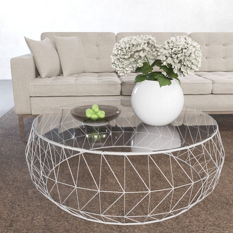 Malibu Octagon Coffee Table Templered Glass Tabletop in Sturdy Metal Geometric Base - 15" H x 34.5" W x 34.5" D
