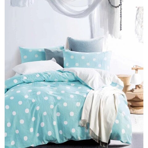 Clara Blue/White Polka Dots 100% Cotton double layer yarn Comforter Set