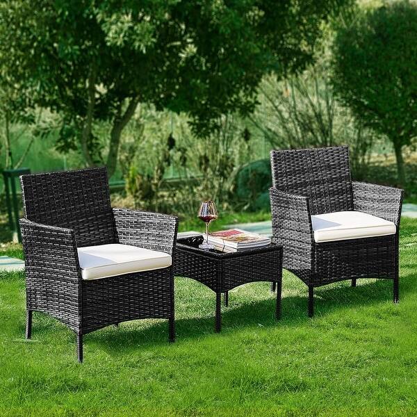 Patio Furniture Lawn Chair 3-Piece Dark Blue PE Wicker Rocking