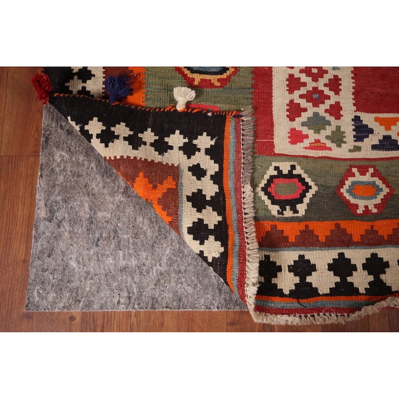 Kilim Qashqai Persian Vintage Rug Flatweave Tribal Wool Carpet - 5'2" X 9'10"