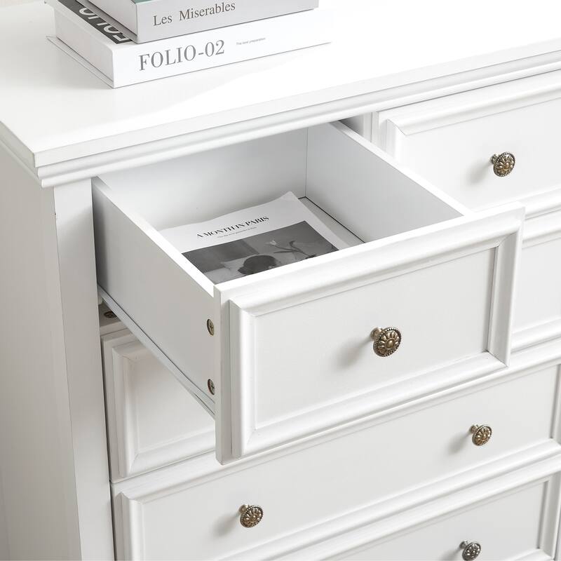 Crisp White 6-Drawer Dresser, Elegant Living Room Storage Solution
