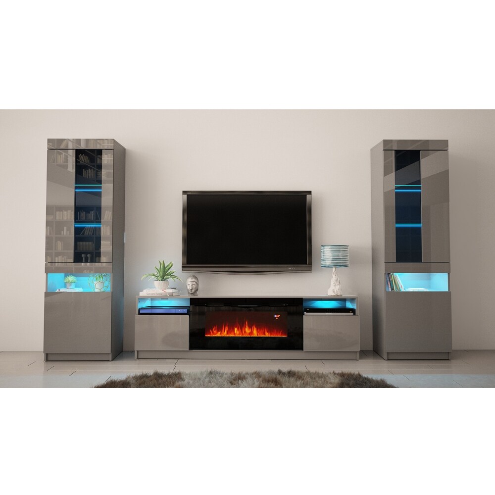 York 02 Electric Fireplace Wall Unit Entertainment Center On