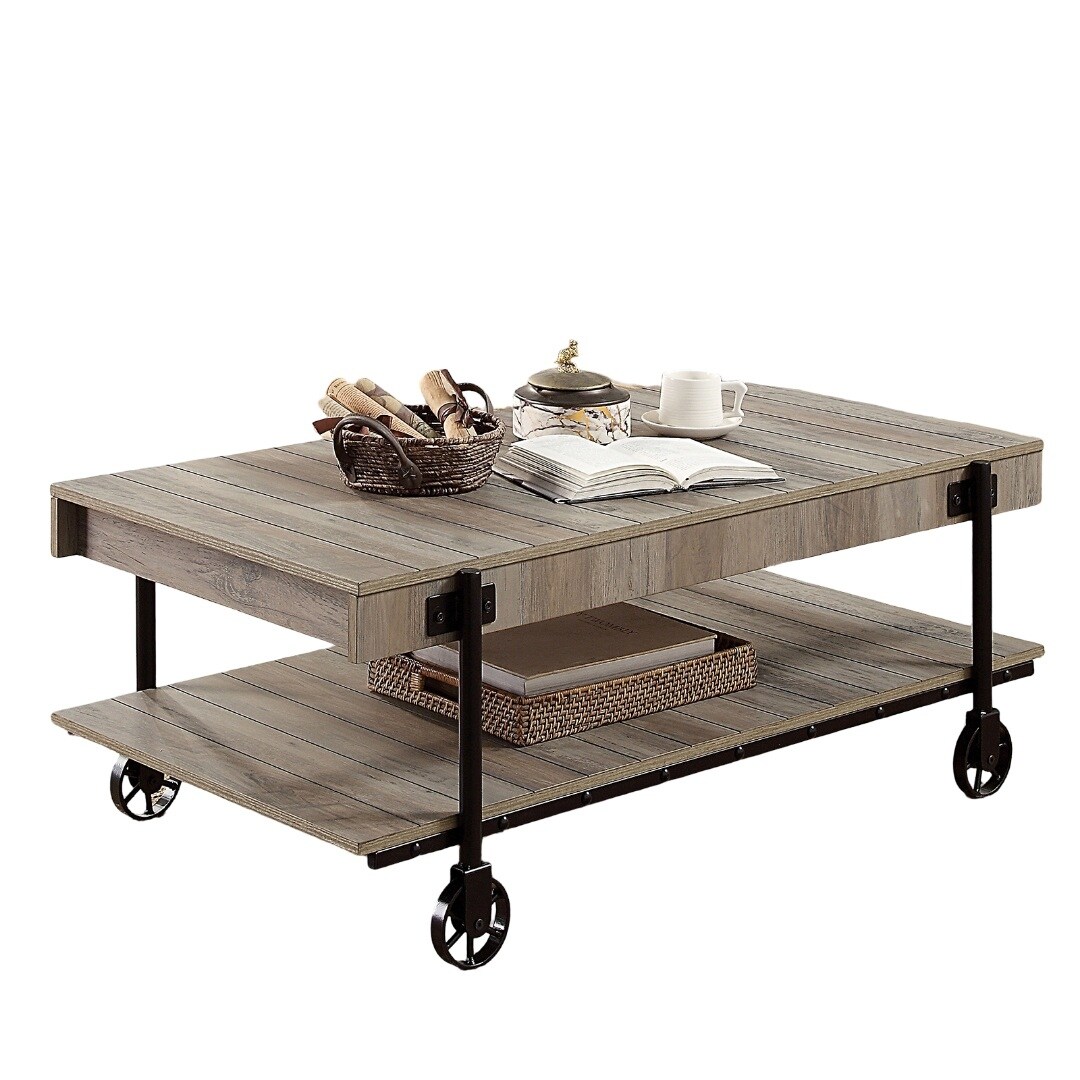 Industrial Style Coffee Table With Open Bottom Shelf