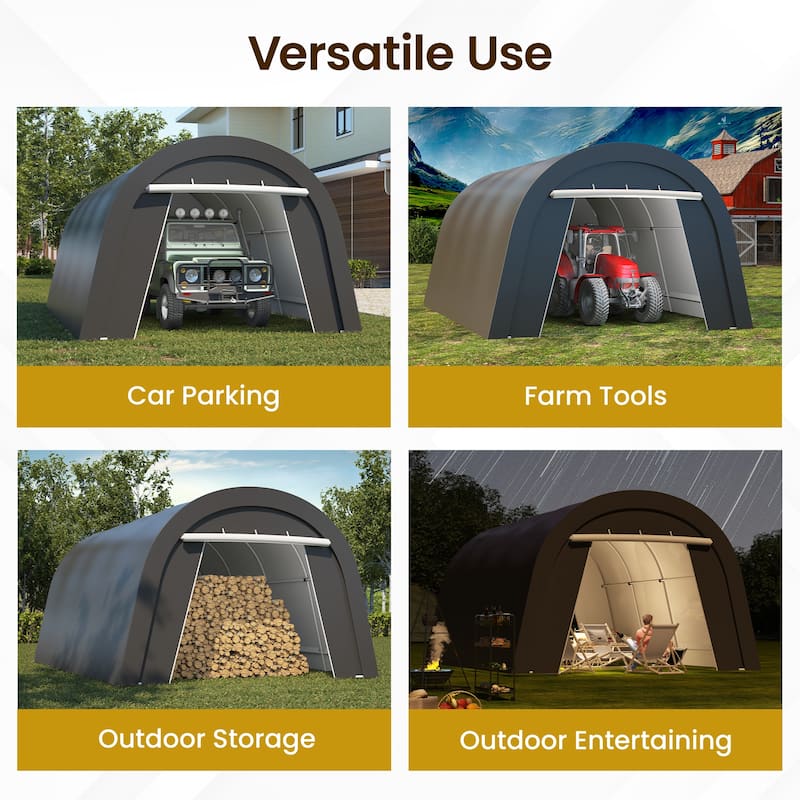10' x 20'Portable Domed Carport with 2 Roll-up Doors