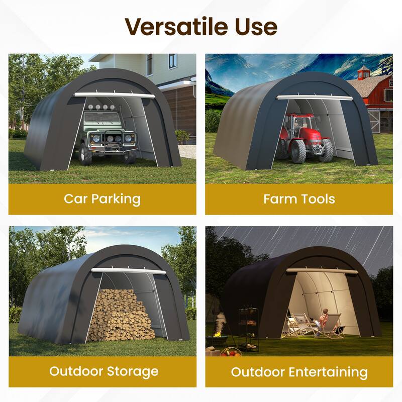 12' x 25'Portable Domed Carport with 2 Roll-up Doors