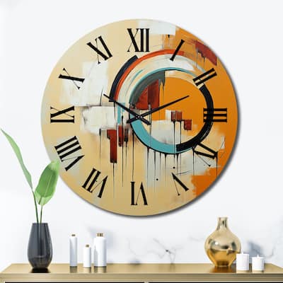 Designart "Midcentury Geometric Abstract In Retro Orange I" Modern Midcentury Oversized Wall Clock