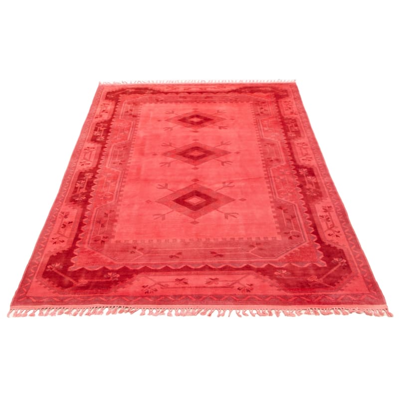 ECARPETGALLERY Hand-knotted Color Transition Light Red, Pink Wool Rug - 6'8 x 10'2