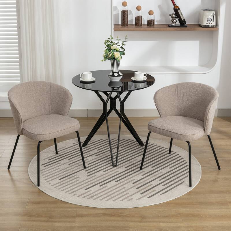 Set of 2 Boucle Fabric Dining Chairs