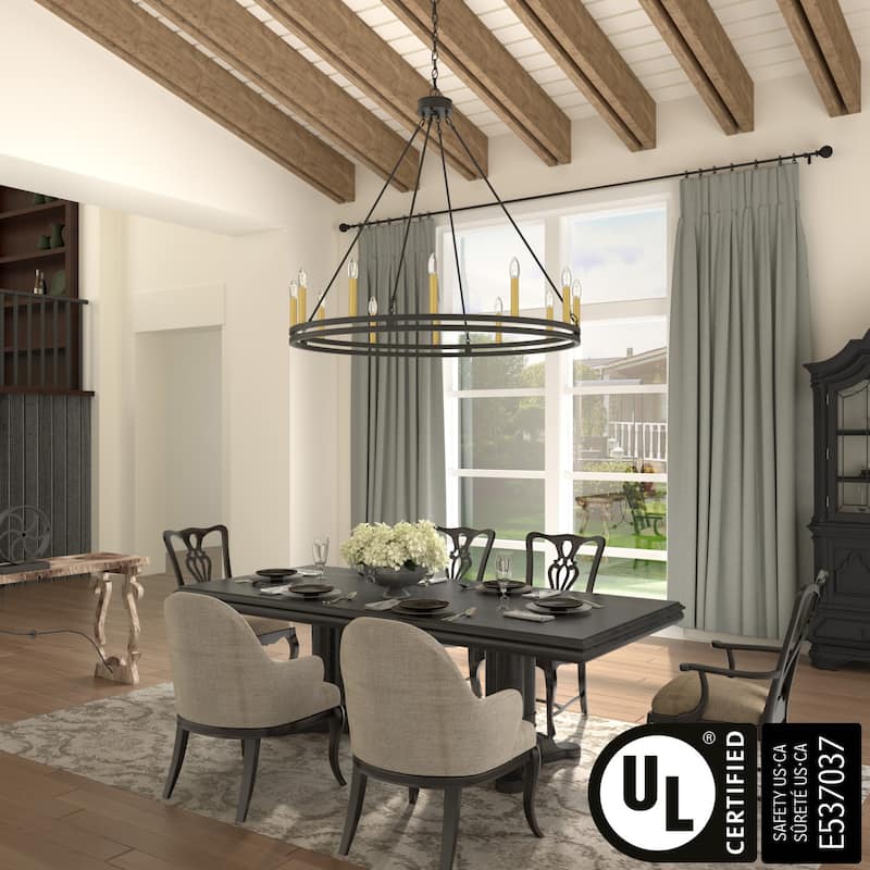 Acroma 12-light 40In Farmhouse Updated Wagon Wheel Chandelier Candle Lighting
