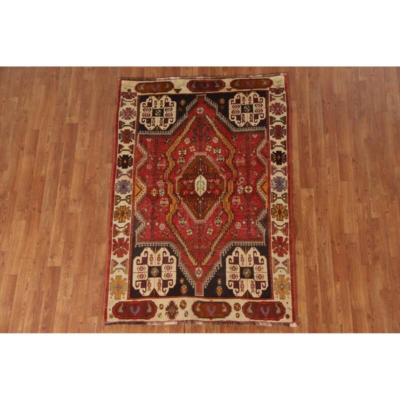 Vegetable Dye Shiraz Persian Antique Rug Hand-knotted Wool Carpet - 3'10"x 5'6"