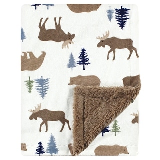 Hudson Baby Infant Boy Plush Blanket with Furry Binding and Back, Moose Bear, One Size - Moose Bear - One Size