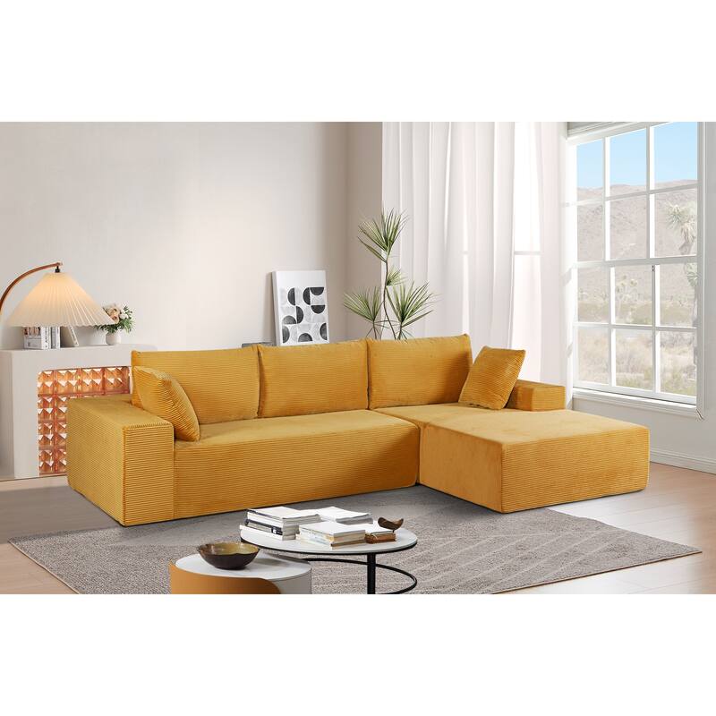 Modular Sleeper Sofa with Wide Armrest Corduroy L Shaped Sectional Couches for Living Room, No Assembly