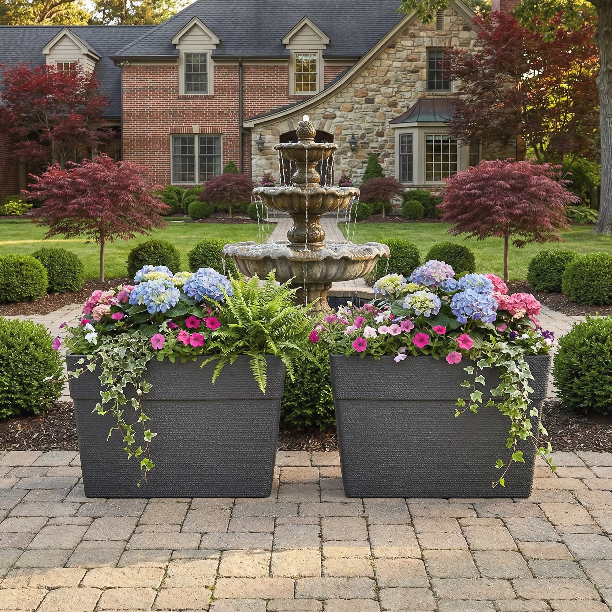2 Pack Large Rectangular Outdoor Planter Boxes Weather-Resistant PE Flower Pots with Drainage Holes