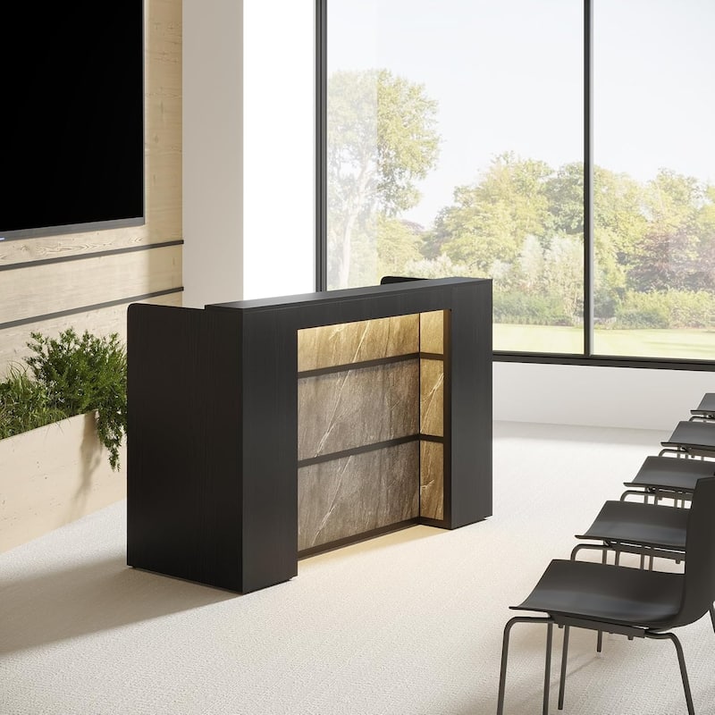 63-Inch Reception Counter with LED Lights, Lectern Podium/Checkout Desk for Office, Lobby, Salon, Retail, Classroom