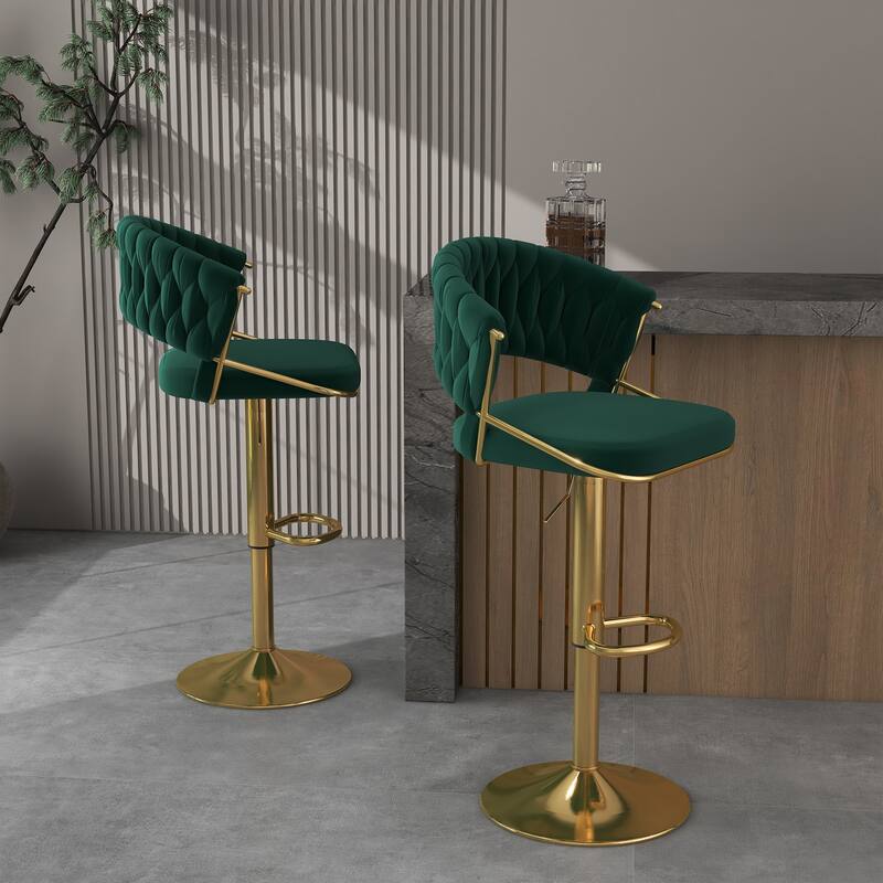 Modern Velvet Counter Bar Stools with Backs(Set of 2)