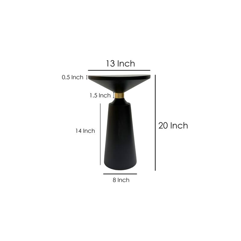 Fawn 20 Inch Side End Table, Black Mango Wood Round Top with Pedestal Base, Shiny Brass Support