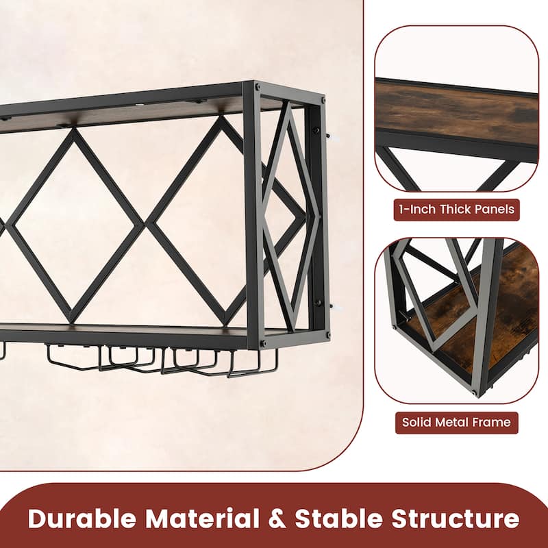 Gymax Wall Mounted Wine Rack Industrial Storage Display Shelf Glass