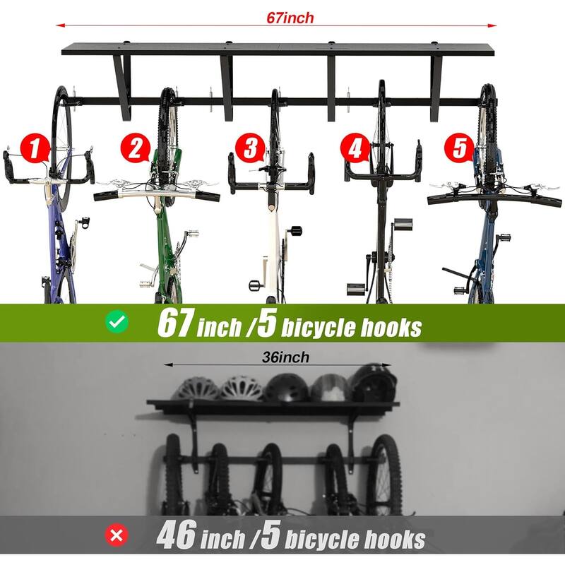 Sttoraboks Bike Storage Rack, 67-Inch Garage Wall Mount Hanger, Indoor Bicycle Organizer for 5 Bikes