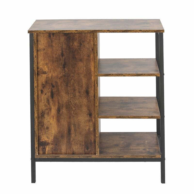 Walnut Finish Manufactured Wood 3-Shelf and 1-Door Storage Cabinet