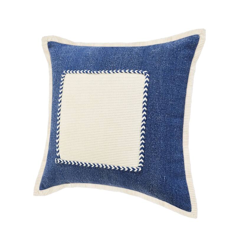 20" Navy Blue and White Braided Frame Square Throw Pillow