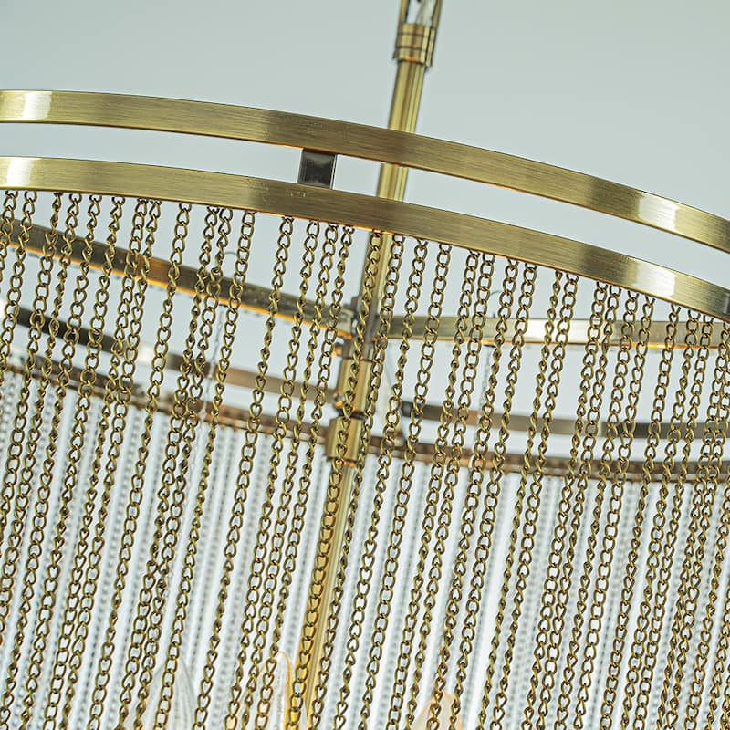 3-Light Modern Metal Chain Tassel Chandelier - Antique Gold