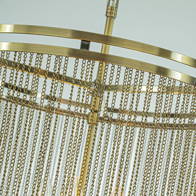 Glam Contemporary 3-Light 16 Inch Chainmail Tassel Chandelier Dimmable Hanging Light For Living Room Dining Room - W16''