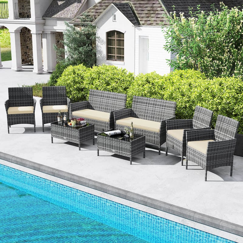 Costway 8 PCS Patio Furniture Set with Washable Cushions and Tempered - 8 PCS
