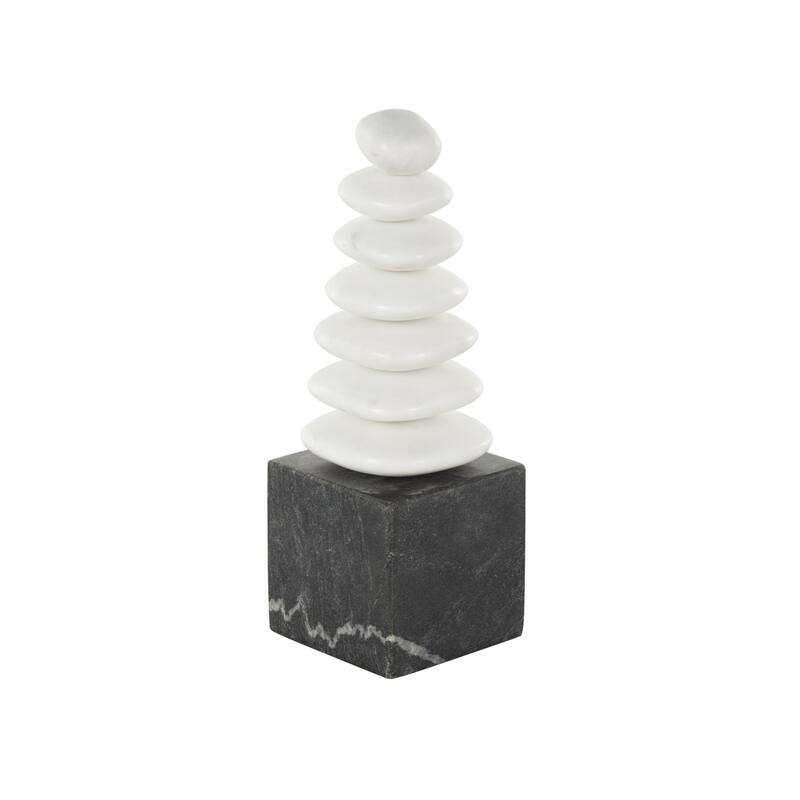 Marble Abstract Stacked Stone Sculpture with Black Block Base - White - Roche River Decor