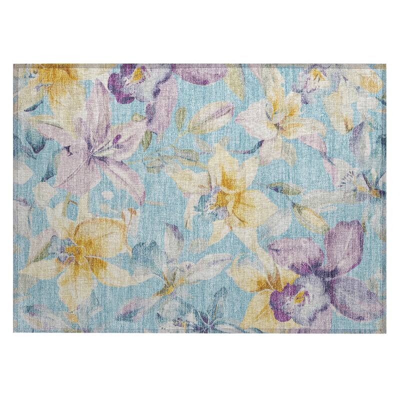 Machine Washable Indoor/ Outdoor Modern Floral Chantille Rug