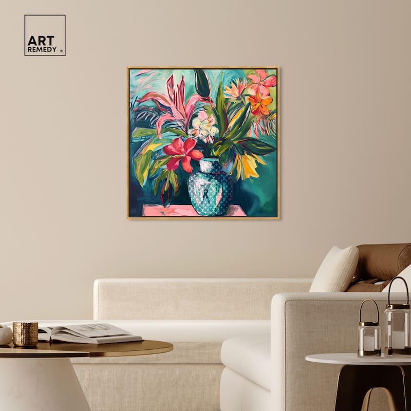 Art Remedy Vase Of Tropical Flowers Framed Flowers In Vase Paintings