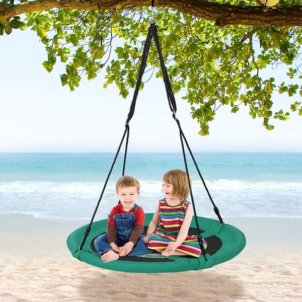 slide 2 of 30, Goplus 40" Flying Saucer Tree Swing Indoor Outdoor Play Set Kids Dark Green