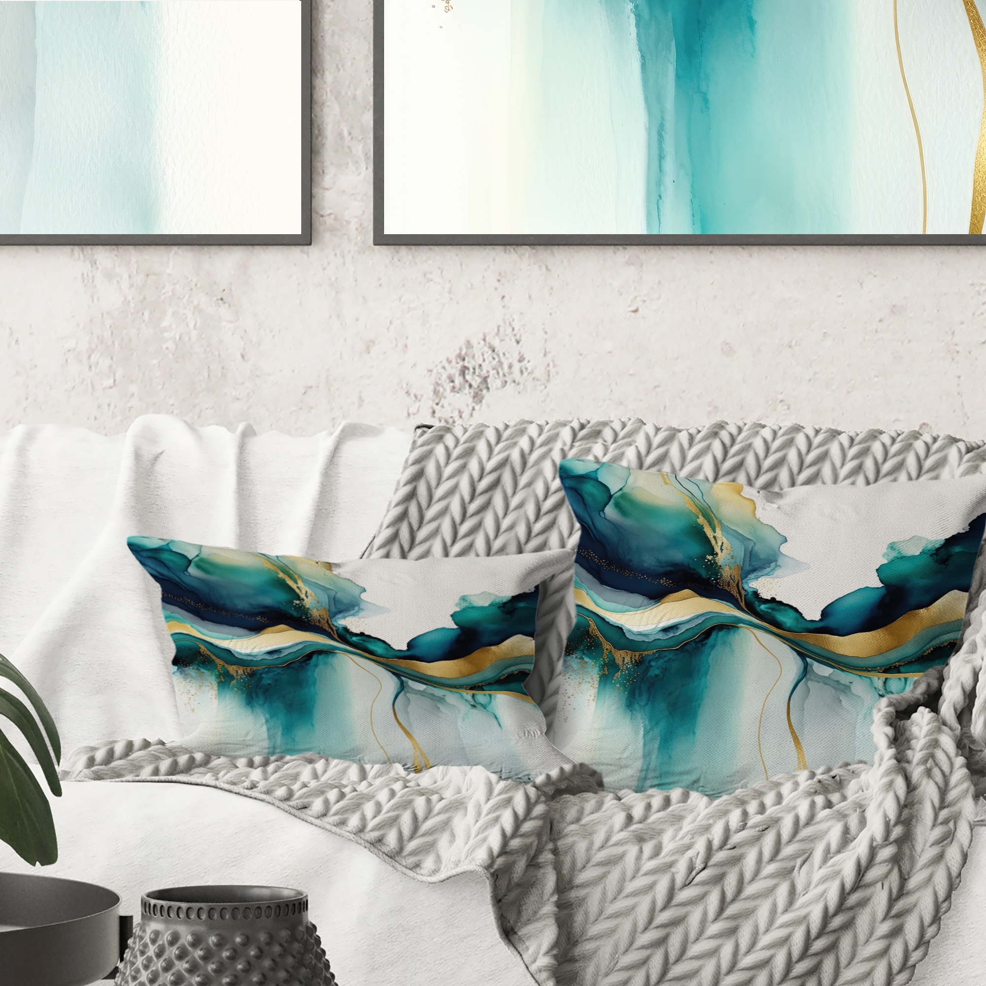 Teal and gold pillows 2025