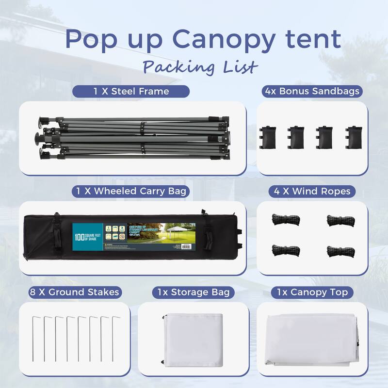 10' x 10' Pop Up Outdoor Canopy Tent Commercial Instant Reinforce Canopies with Wheel Carry Bag & Storage Pocket - 10x10'
