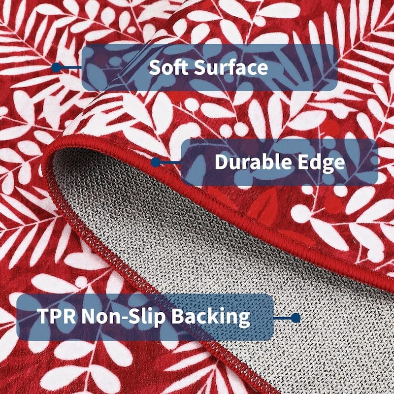 Christmas Snowflake Washable Area Rug, for Holiday Decor, Red